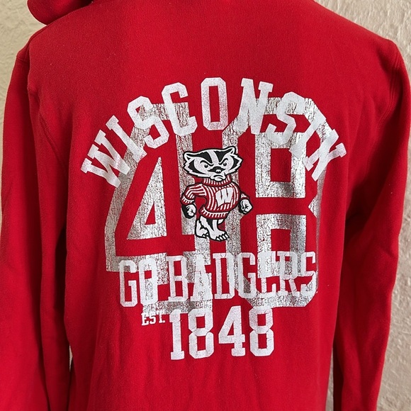 Victoria’s Secret Pink University Madison Wisconsin Red Hoodie Sweatshirt Badger - Picture 2 of 8